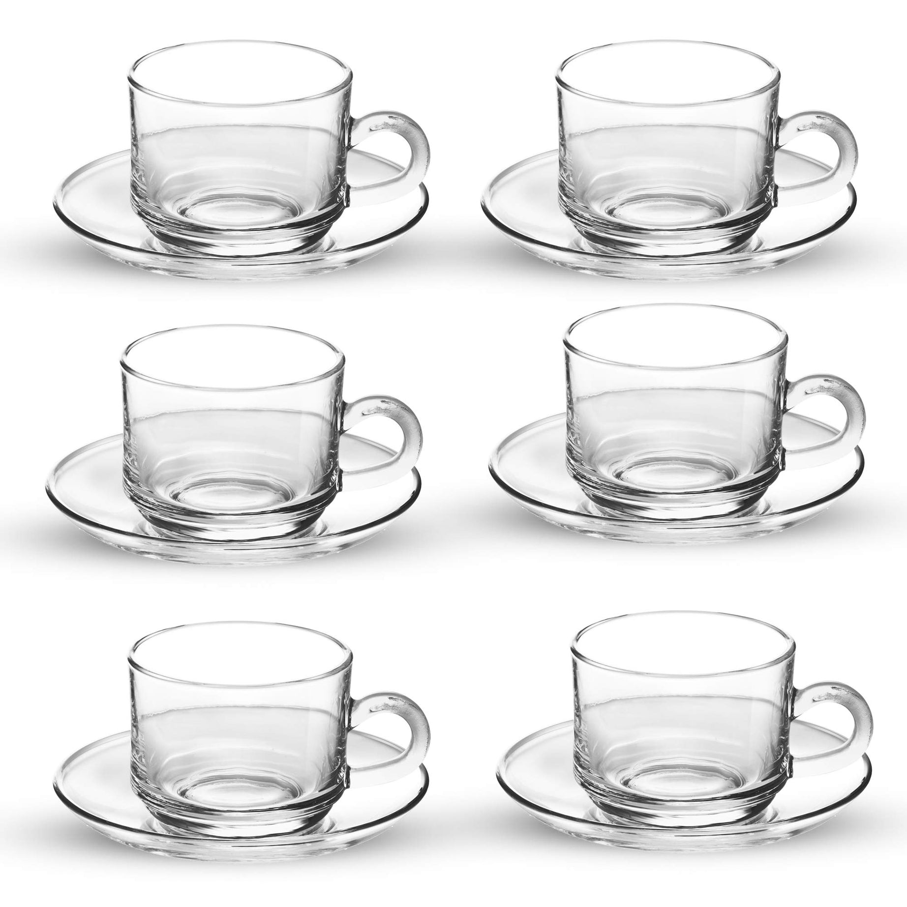 Treo by Milton Bistro Cup and Saucer Set, Transparent, Set of 12 (6 Cups, 6 Saucers), 185 ml each, Transparent, for Green, Herbal, & Lemon Tea