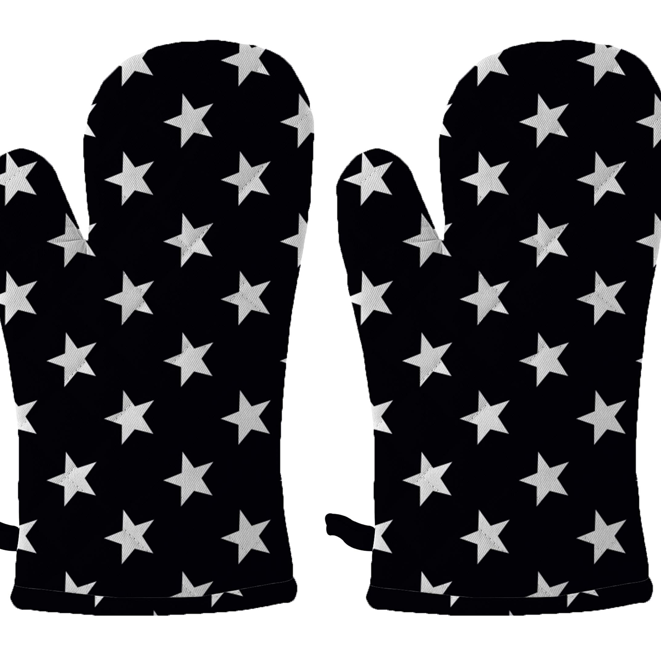 Oasis Home Collection Cotton Shell with Inner Polyester Printed Glove Set - Black Star (Pack of 2)