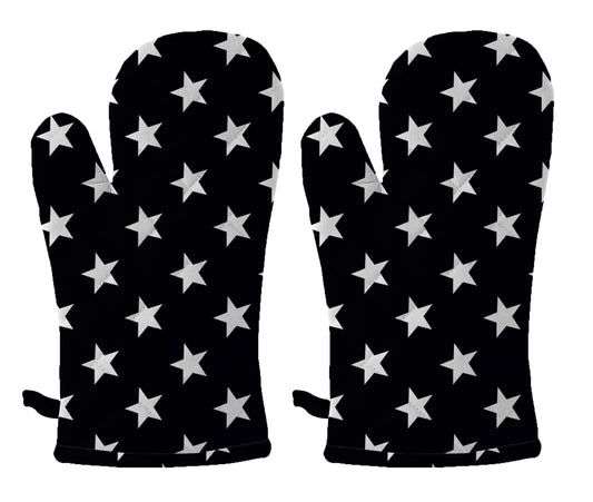 Oasis Home Collection Cotton Shell with Inner Polyester Printed Glove Set - Black Star (Pack of 2)