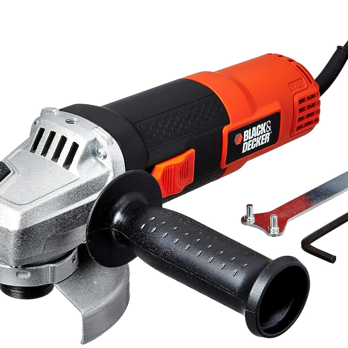 BLACK+DECKER G720R-IN,820 Watts, 4 inch (100mm), Angle Grinder (Corded) for Grinding, Polishing and Cutting with Spindle Lock and Slide Switch, 1 Year Warranty (SIDE HANDLE INCLUDED)