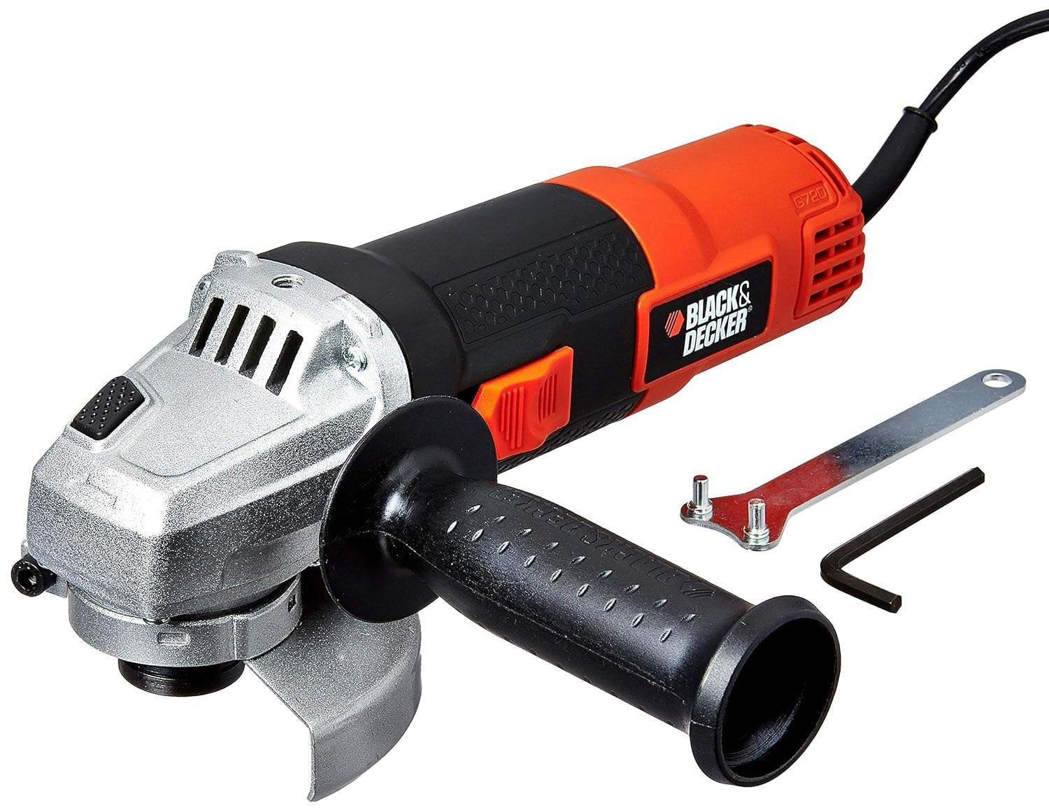 BLACK+DECKER G720R-IN,820 Watts, 4 inch (100mm), Angle Grinder (Corded) for Grinding, Polishing and Cutting with Spindle Lock and Slide Switch, 1 Year Warranty (SIDE HANDLE INCLUDED)