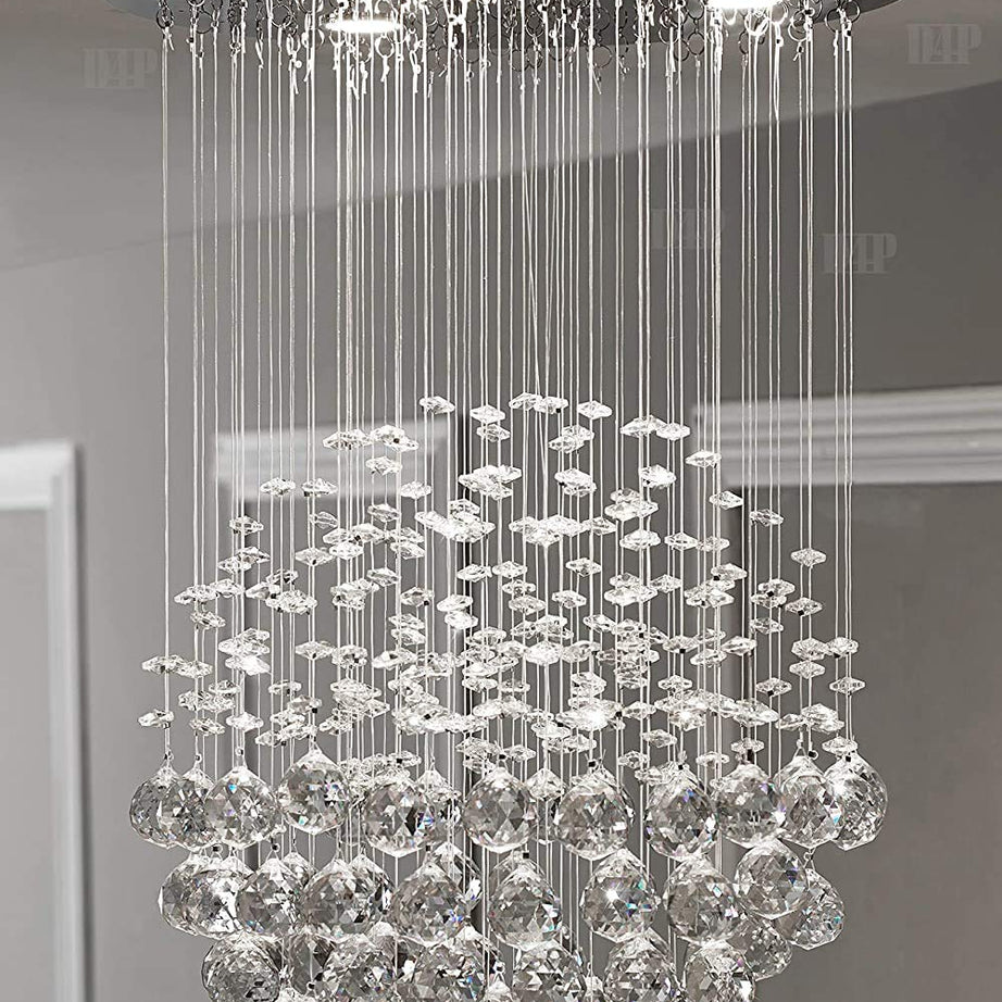 Ganesharter Smart Crystal Chandelier with Bluetooth Connectivity Speaker for Hall, Hotel, Temple, Room Decoration Made of Crystal and Glass Beads, Pencil Shaped (Off-white, warm white, 35 cm), 2 Watts