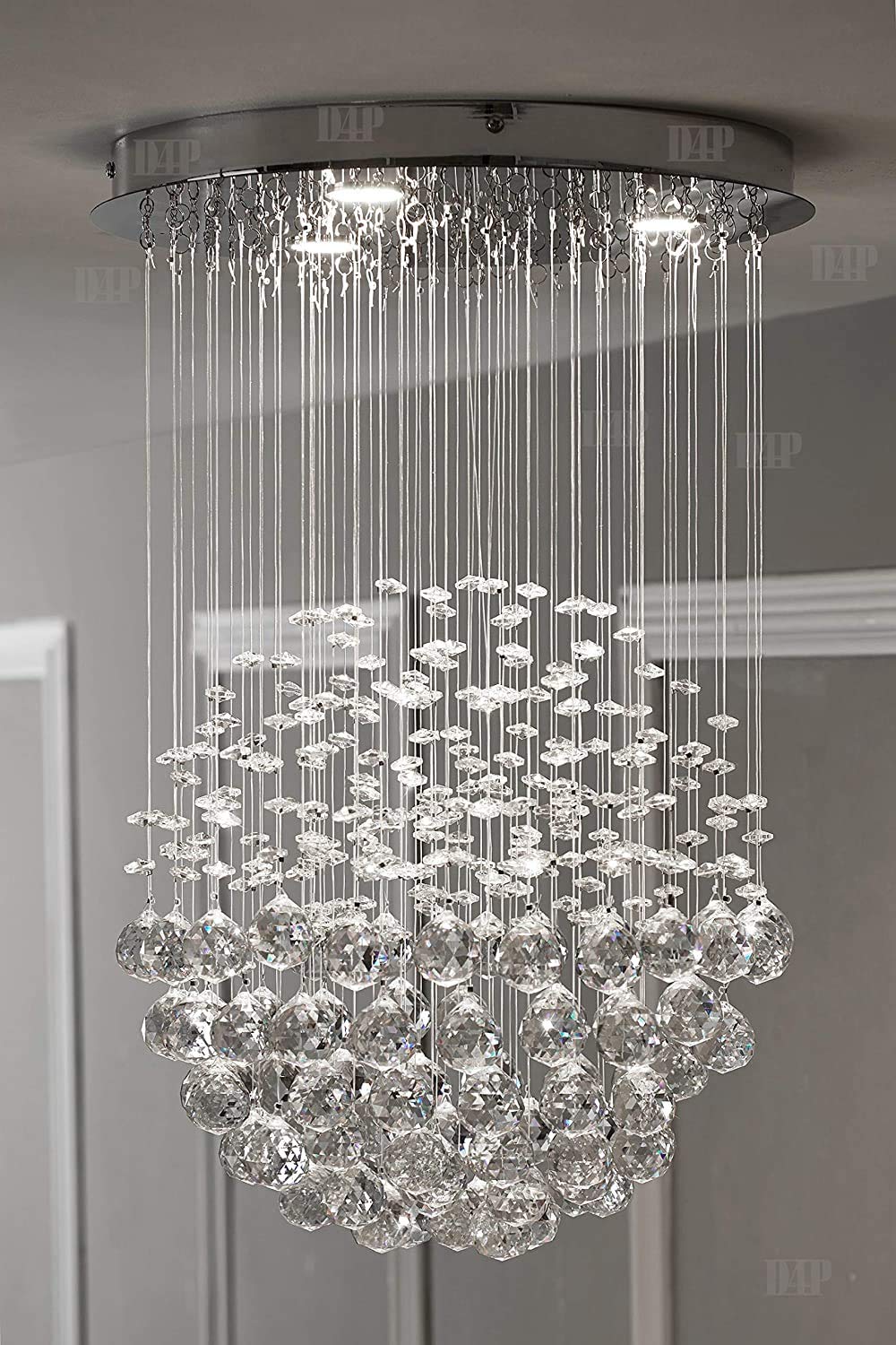 Ganesharter Smart Crystal Chandelier with Bluetooth Connectivity Speaker for Hall, Hotel, Temple, Room Decoration Made of Crystal and Glass Beads, Pencil Shaped (Off-white, warm white, 35 cm), 2 Watts