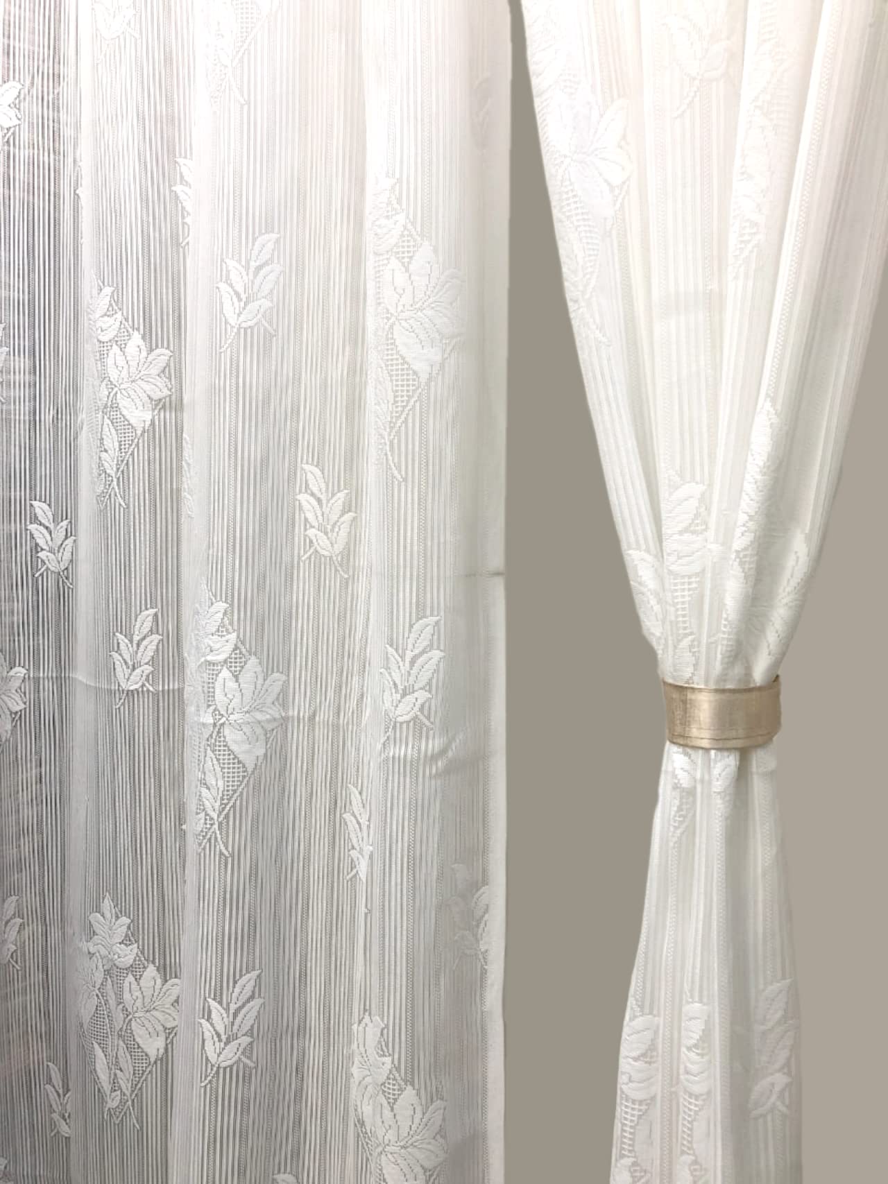 Fabrilia Floral Net Semi Transparent Door Semi Sheer Grommet Curtains 9 Feet Long Set Of 2, White