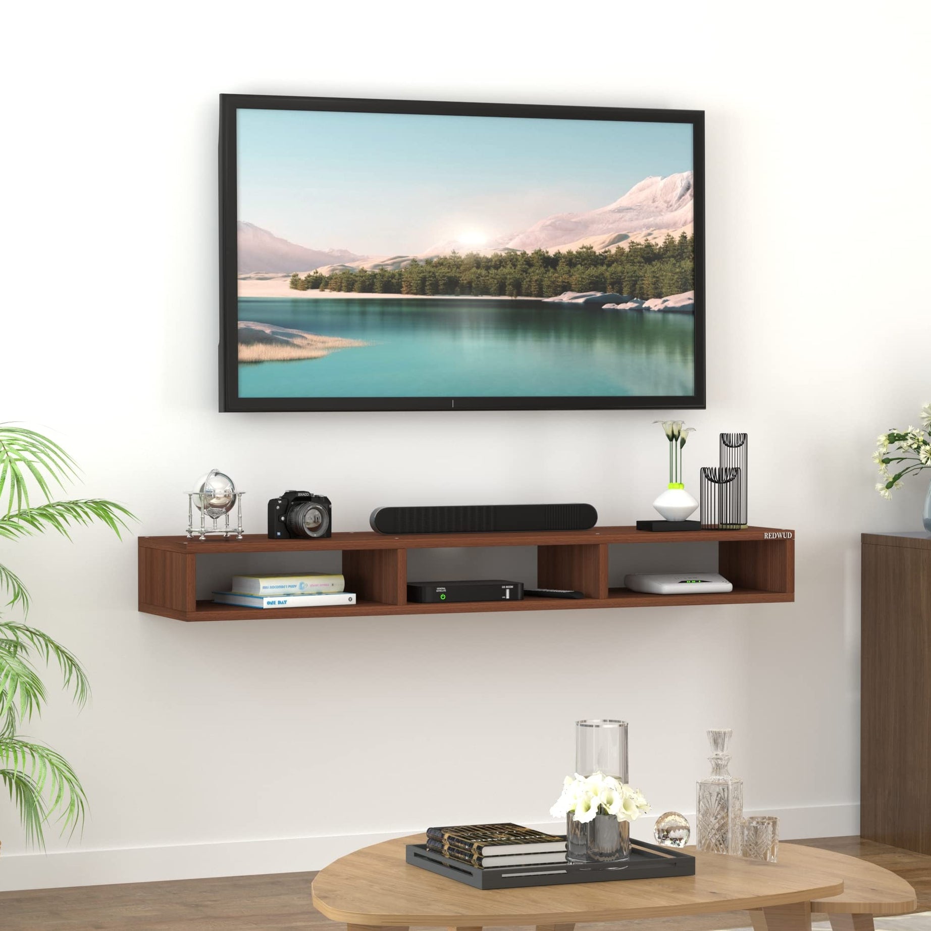 Redwud Nixon Wooden Wall TV Stand/TV Cabinet for Wall/TV Unit for Living Room (Walnut, D.I.Y) (Ideal for 32-40 Inch)