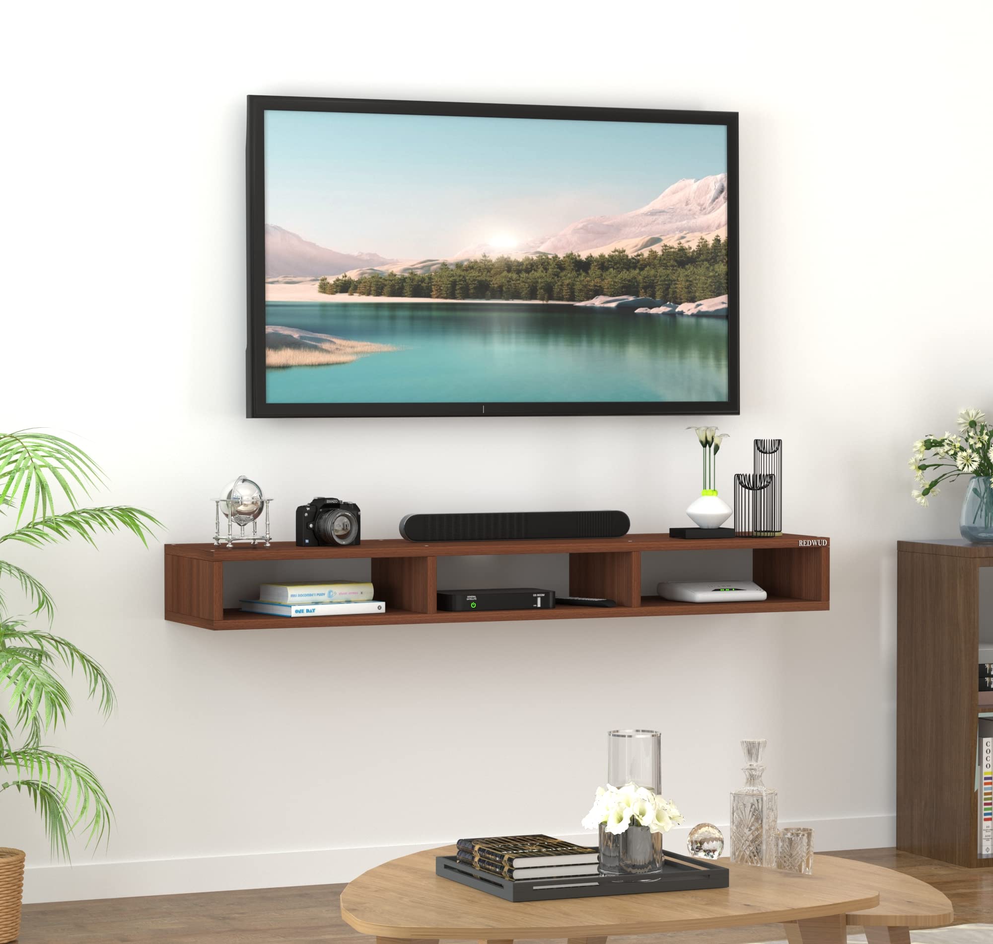 Redwud Nixon Wooden Wall TV Stand/TV Cabinet for Wall/TV Unit for Living Room (Walnut, D.I.Y) (Ideal for 32-40 Inch)