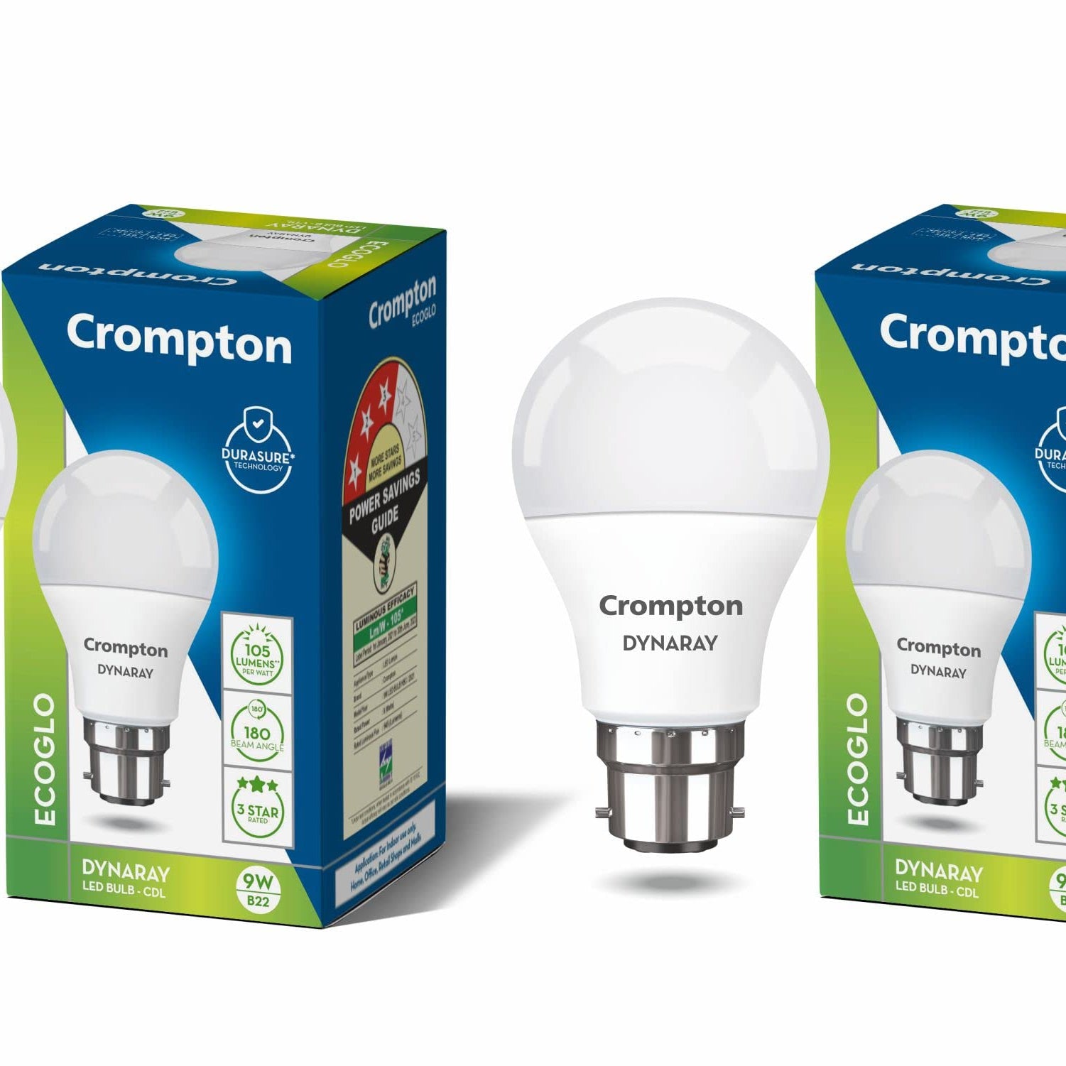 Crompton Dyna Ray 9W Round B22 LED Cool Day Light Pack of 2