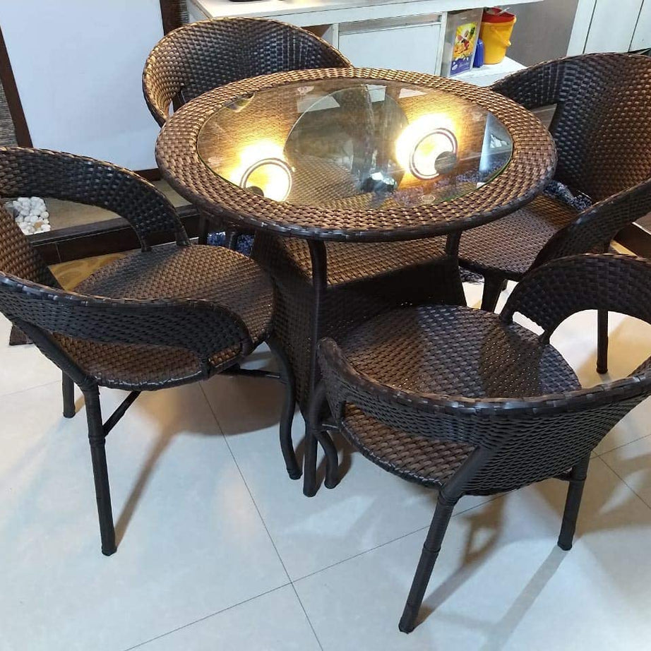 Unique360 Wix Out Door Golden Four Seater Garden Patio Set 1+4 (4 Chairs & Table with Glass Set), Metal, Cm