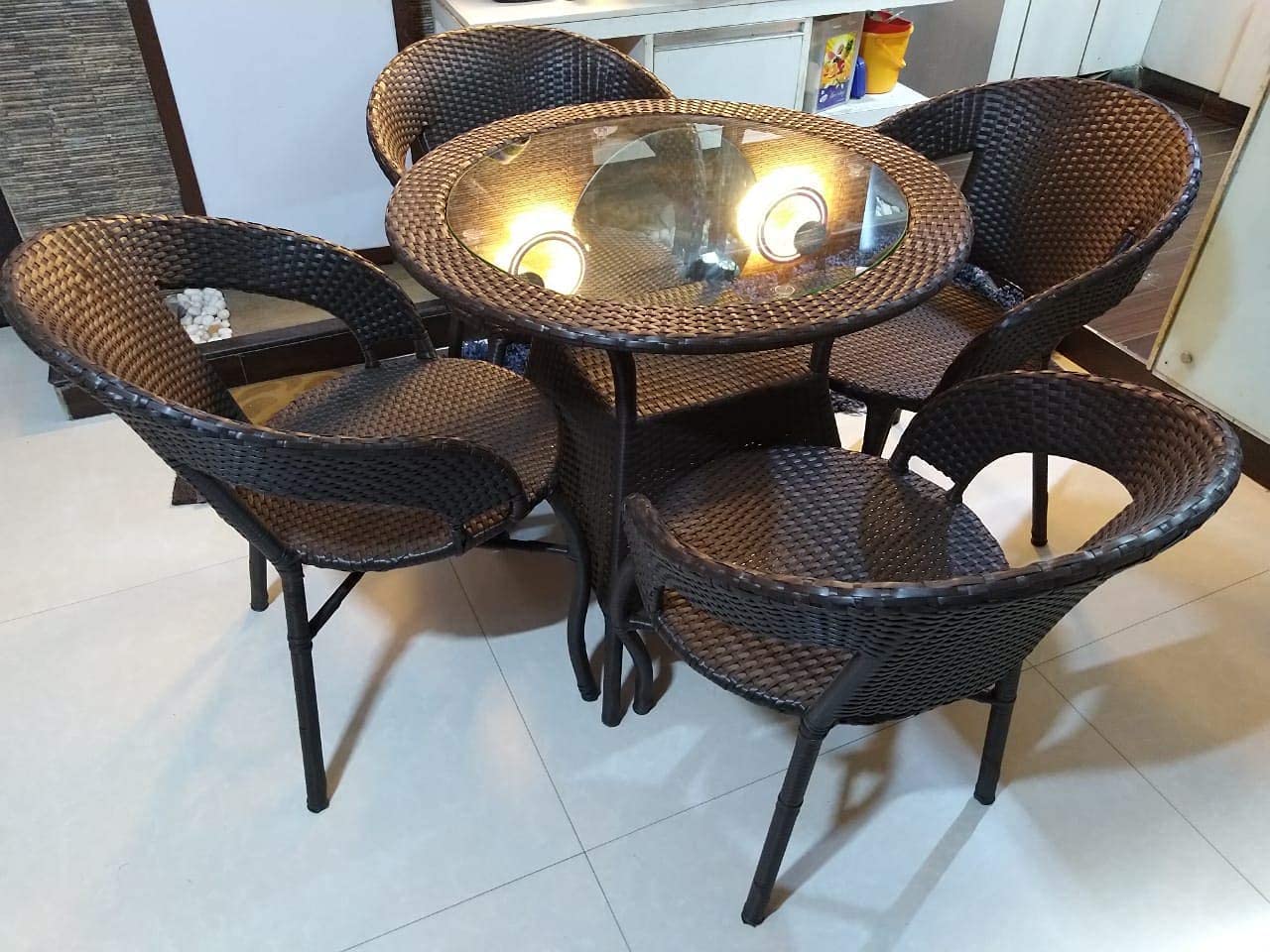 Unique360 Wix Out Door Golden Four Seater Garden Patio Set 1+4 (4 Chairs & Table with Glass Set), Metal, Cm