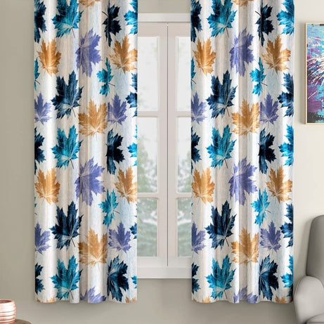 Home Sizzler 2 Pieces 3D Maple Eyelet Polyester Window Curtains - 5 Feet, Blue