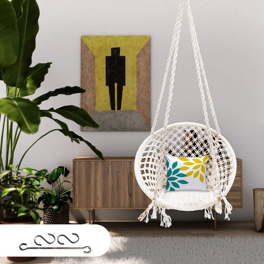 Patiofy Made In India Large Size Swing Chair|With Free Complete Hanging Kit Hammock-Hanging Chair Handmade 100% Cotton For Comfort Indoor And Outdoor(Swing With Accessories)(White)