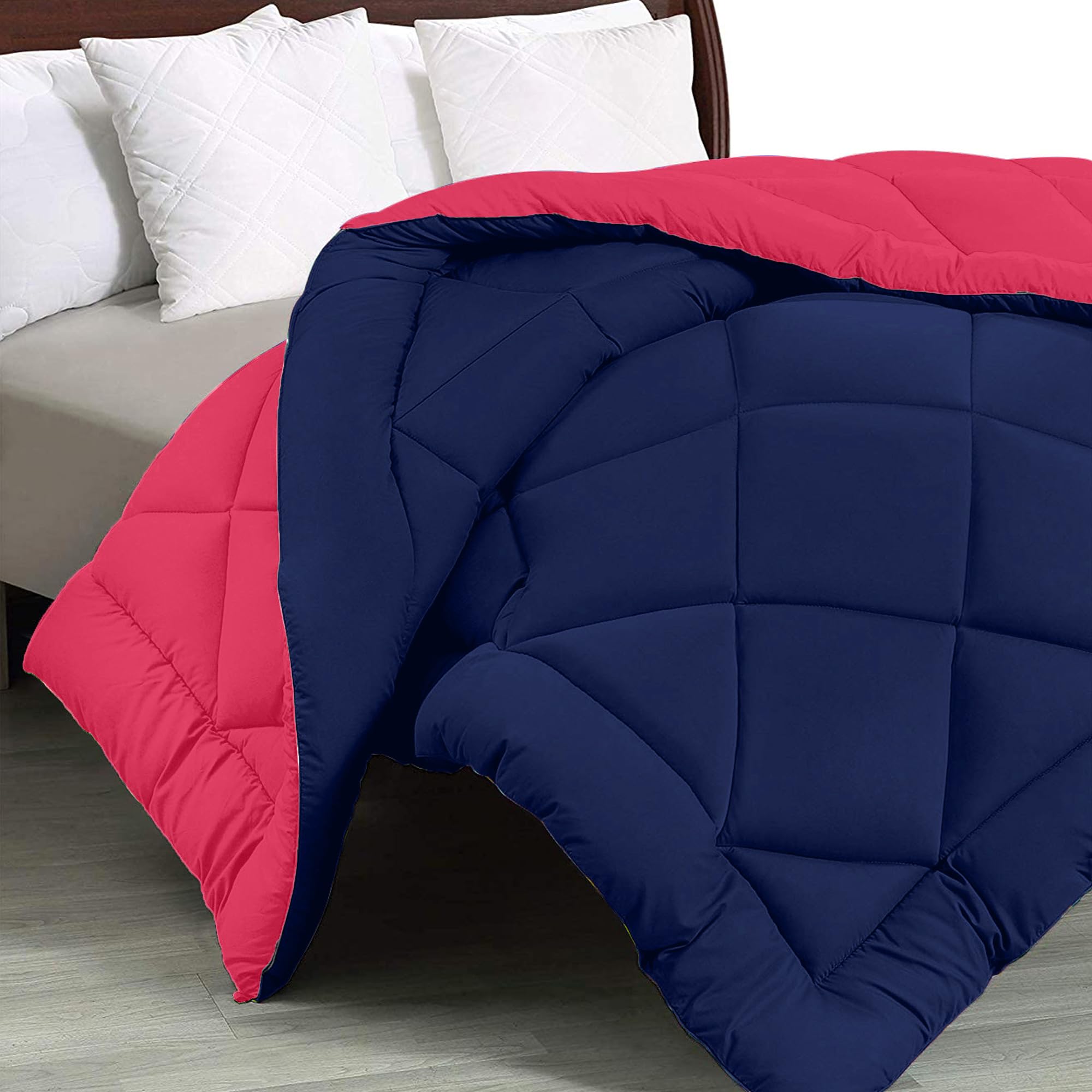 JaipurFabric® Microfiber 300 GSM Solid Double Bed Reversible AC Comforter/Blanket for Winter/Quilt/Duvets (84" X 93"), Navy Blue-Red