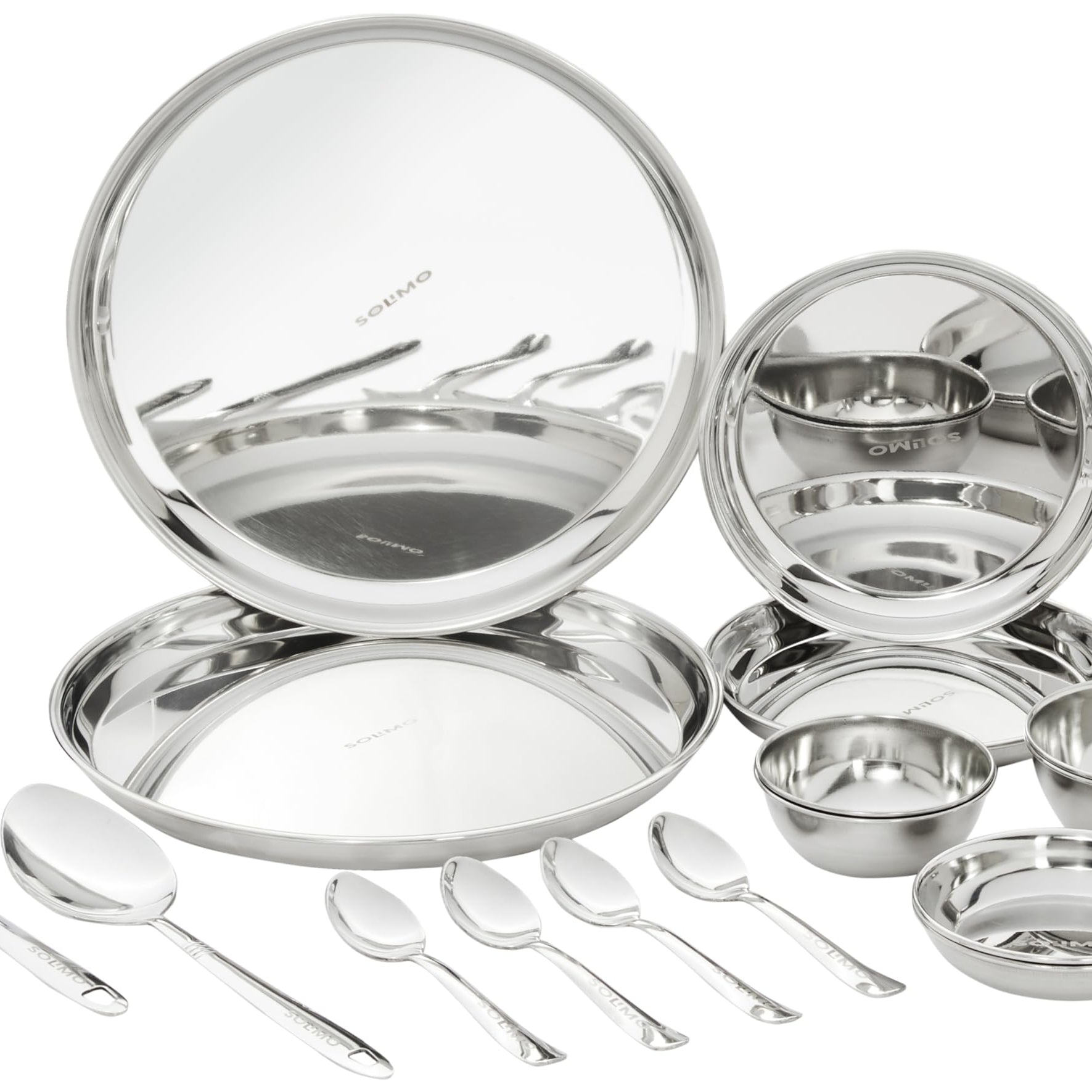 Amazon Brand - Solimo Dinner Set | Stainless Steel | Mirror Finish | Set of 18 - Solid