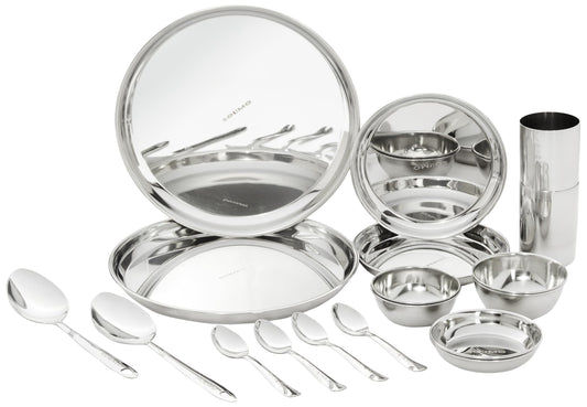 Amazon Brand - Solimo Dinner Set | Stainless Steel | Mirror Finish | Set of 18 - Solid