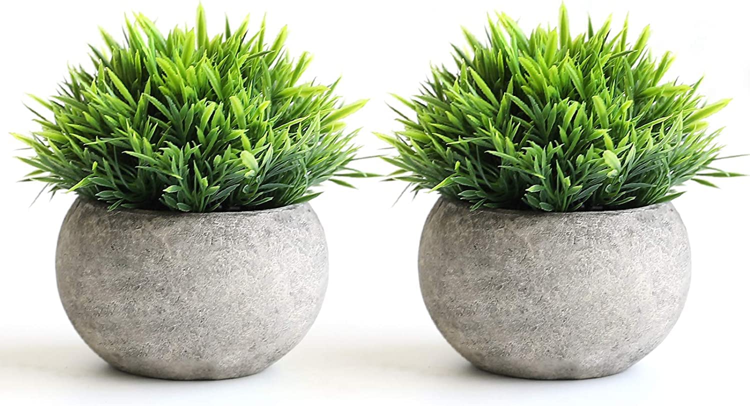 Dekorly 2 Pcs Fake Plants for Bathroom/Home Office Decor, Small Artificial Faux Greenery for House Decorations (Potted Plants)