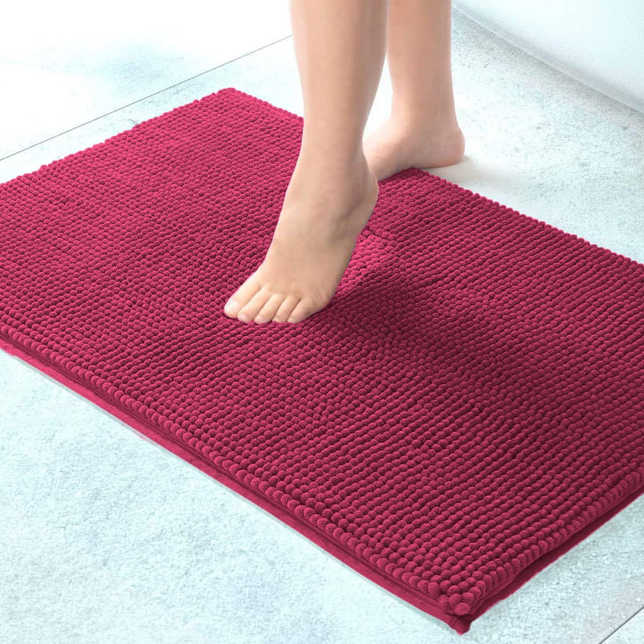 LUXE HOME INTERNATIONAL Microfiber Luxe Home Bath Mat Super Soft Chenile Mats For Bathroom Door (Maroon, 37X56 Cm) Pack Of 1, Rectangular