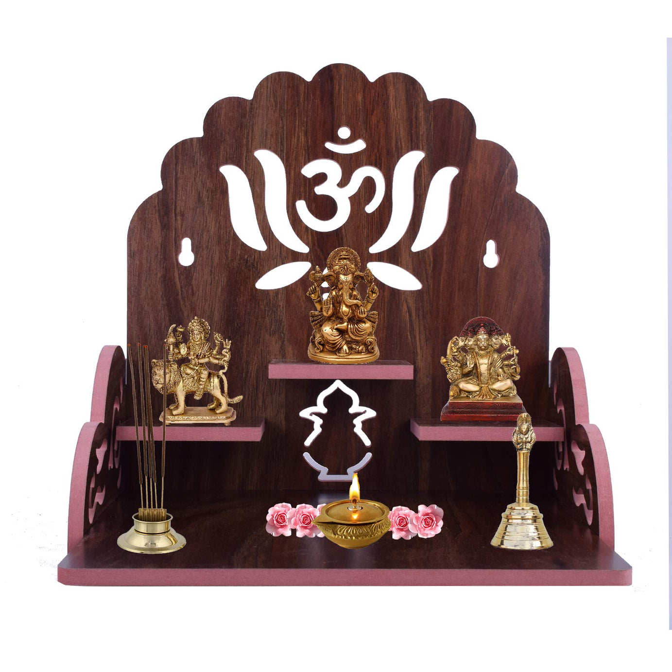 Lyrics Creation Handmade Beautiful Wooden Puja Temple Wall Hanging and Table Top Mandir Home Decor (Dark Brown 1)