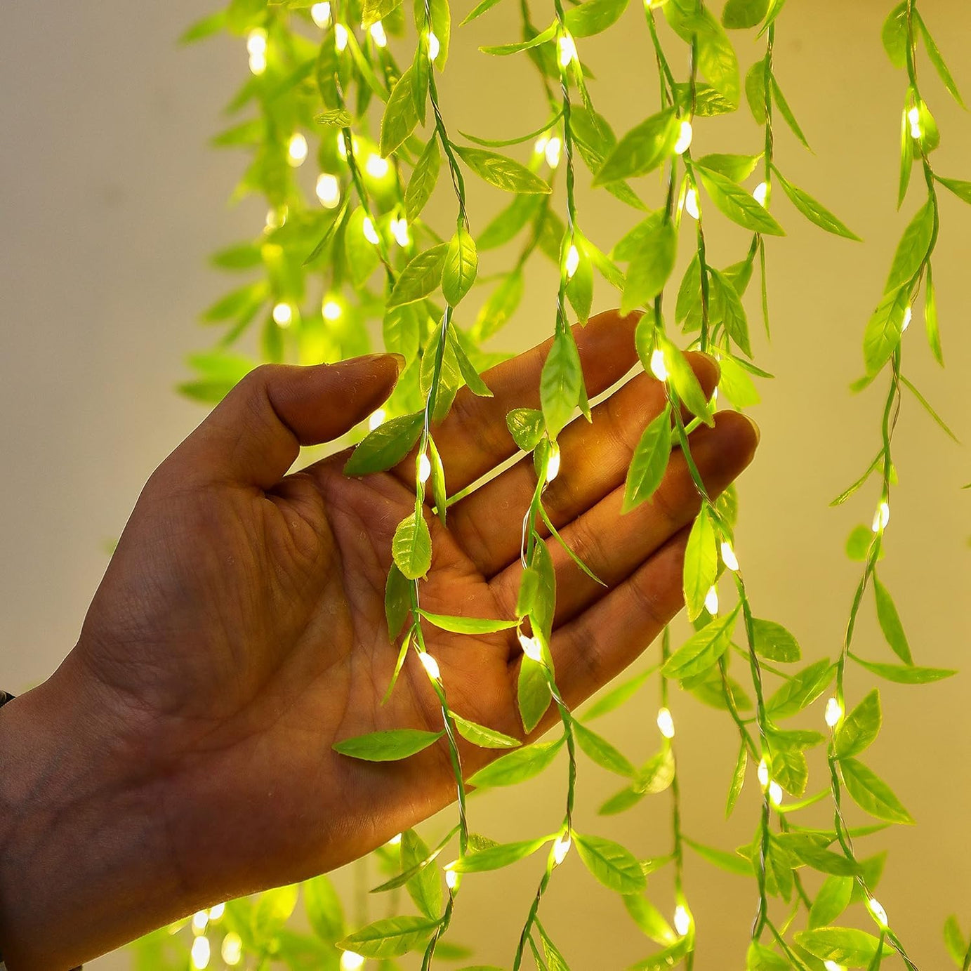 Glimmer Lightings Artificial Vines Curtain Lights, Fake Leaves Fairy Lights with Remote, 8 Modes Hanging String Lights Outdoor Waterproof for Wedding Party Backdrop Indoor Warm White