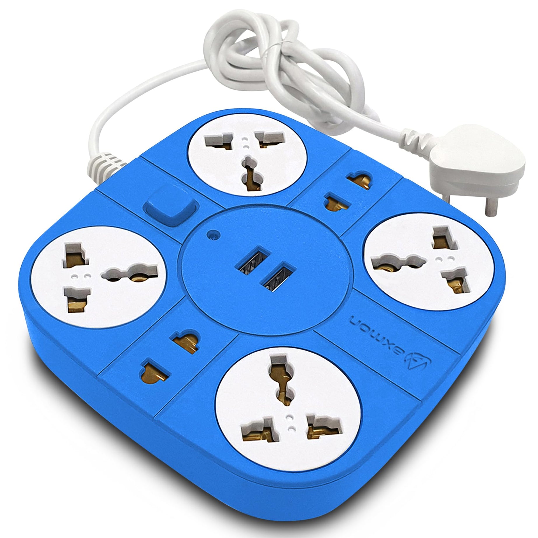 Axmon Extension Board with USB Port [FIRE Resistant] [6 Socket 2 USB Ports] 10 Amp Heavy Duty Extension Cord for Home Office with [1.8 Meter Power Cord] - Blue