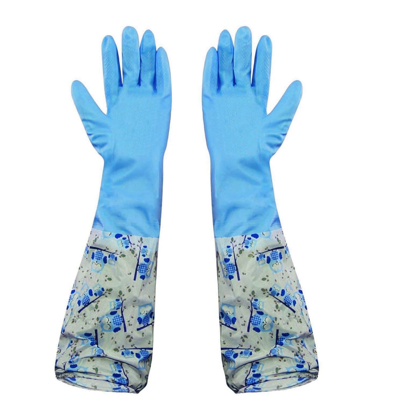 MAAUVTOR Reusable Rubber Latex PVC Flock lined Long Elbow Hand Gloves Safety Kitchen for Dish-Washing, Cleaning, Gardening, Laundry and Sanitation and Lab Work (Blue) (1 Pair Blue)(pack of)