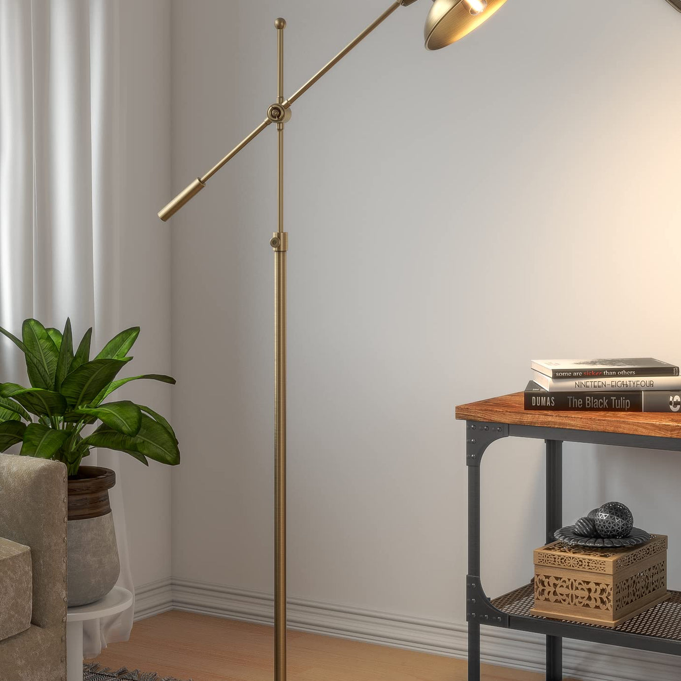 Divine Trends Modern Reading Task LED, Incandescant, CFL, Smart Bulbs Floor Lamp Standing Adjustable Height And Rotatable Arm (Brass Antique Finish)