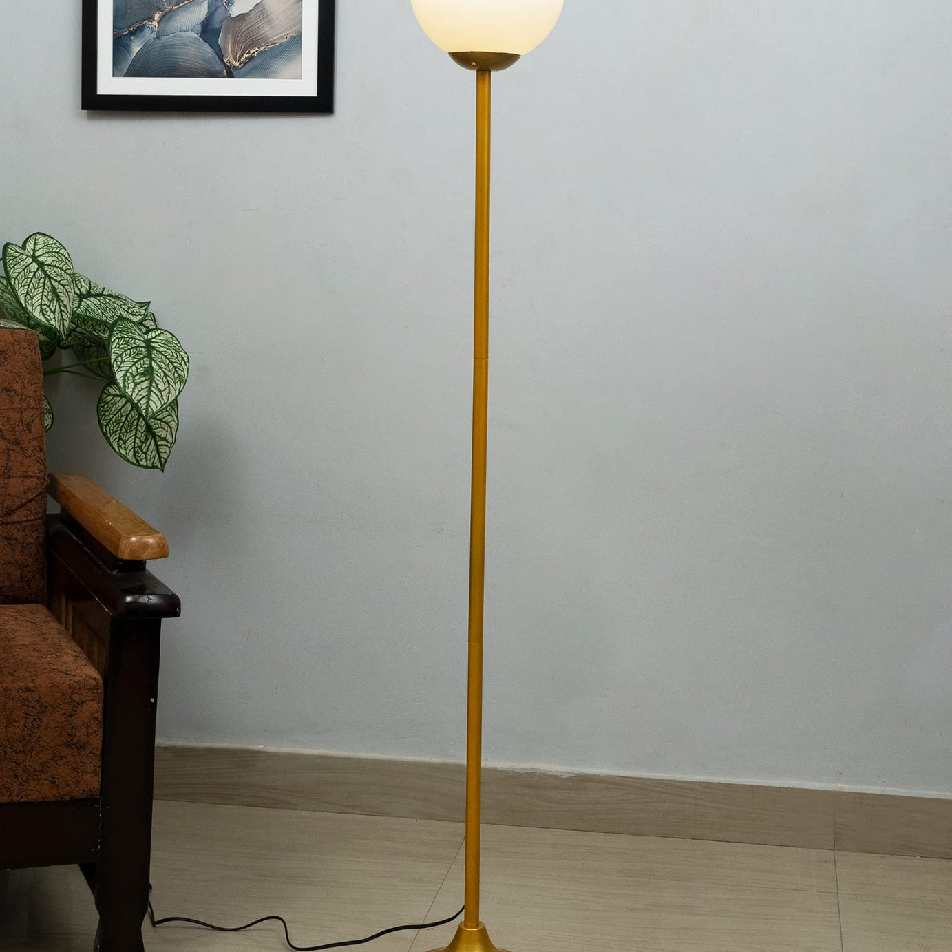 Homesake Metal Floor Lamp Standing Lamp,On/Off Foot Switch, Tall Modern Floor Lamp For Bedrooms, Living Room, Office,Farmhouse, (Glossy Gold), LED