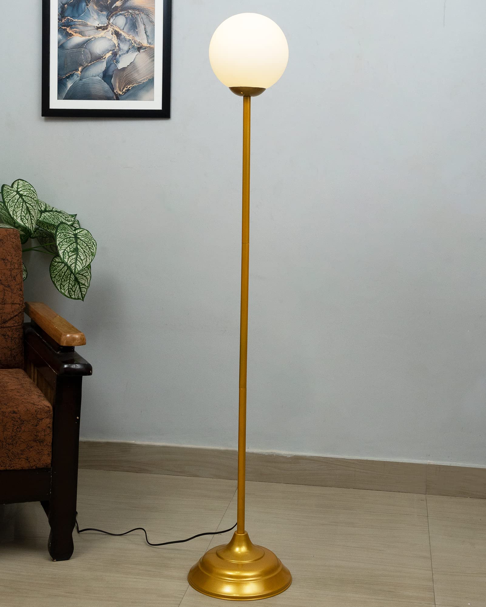 Homesake Metal Floor Lamp Standing Lamp,On/Off Foot Switch, Tall Modern Floor Lamp For Bedrooms, Living Room, Office,Farmhouse, (Glossy Gold), LED