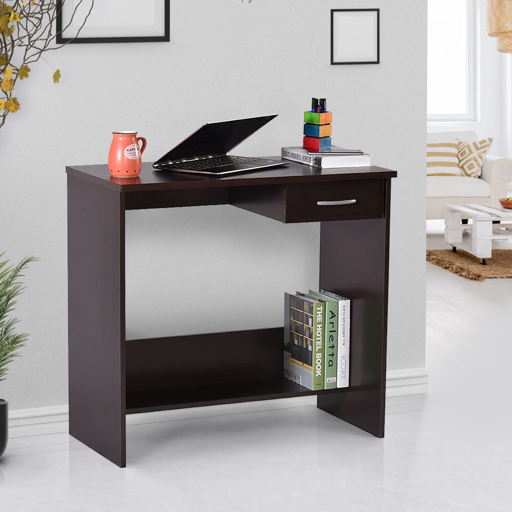 DeckUp Siena Engineered Wood Study Table and Office Desk (Dark Wenge, Matte Finish)