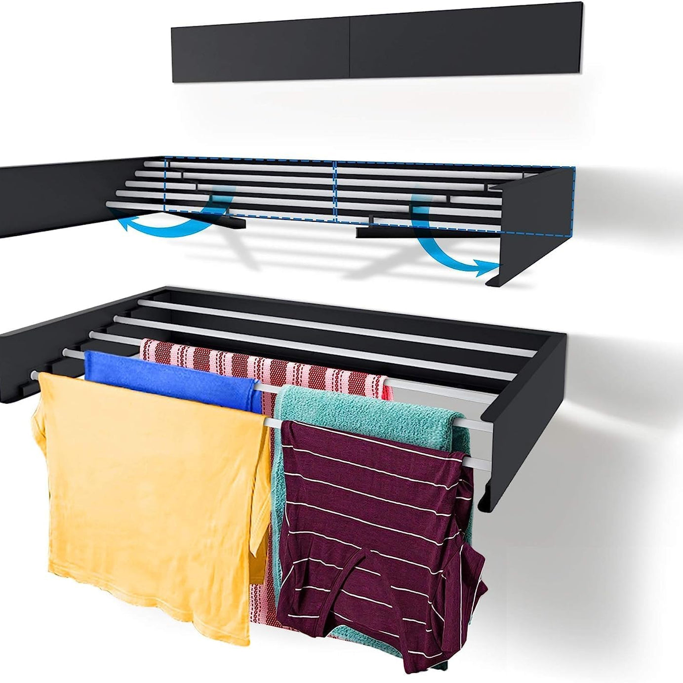 KWER Stainless Steel Foldable Cloth Dryer Stand Double Rack Cloth Stands for Drying Clothes Steel (Black), 10 x 69 x 12 Centimeters