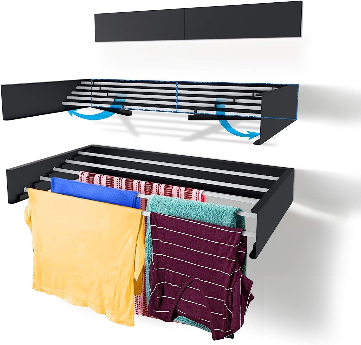 KWER Stainless Steel Foldable Cloth Dryer Stand Double Rack Cloth Stands for Drying Clothes Steel (Black), 10 x 69 x 12 Centimeters