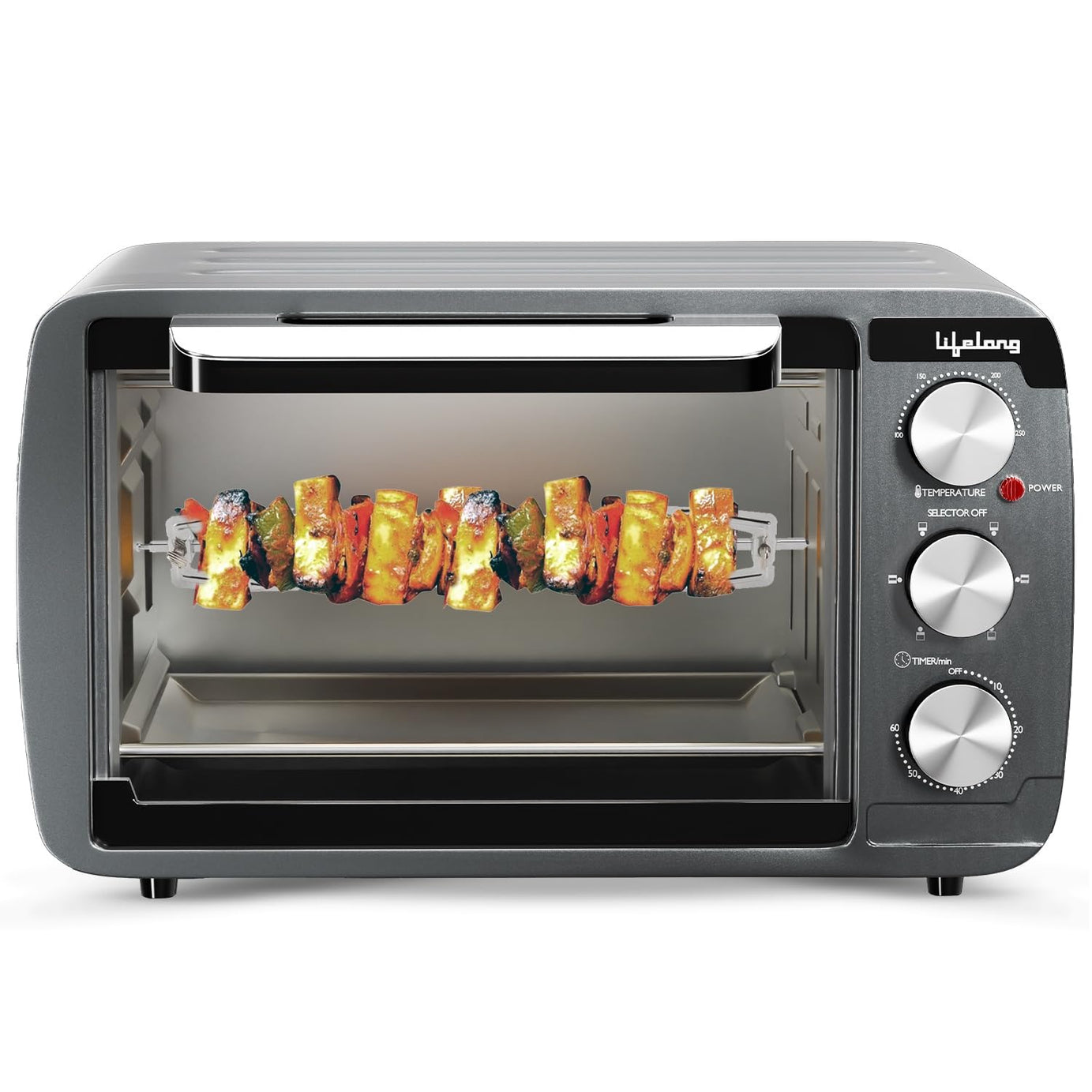 Lifelong Otg 25L For Kitchen-1450W Oven Toaster Griller With Motorized Rotisserie,Timer Control&6 Heating Modes-Machine For Baking Pizza,Cake,Grilling Chicken&Toast Bread (Legacy Llotdb26),Grey