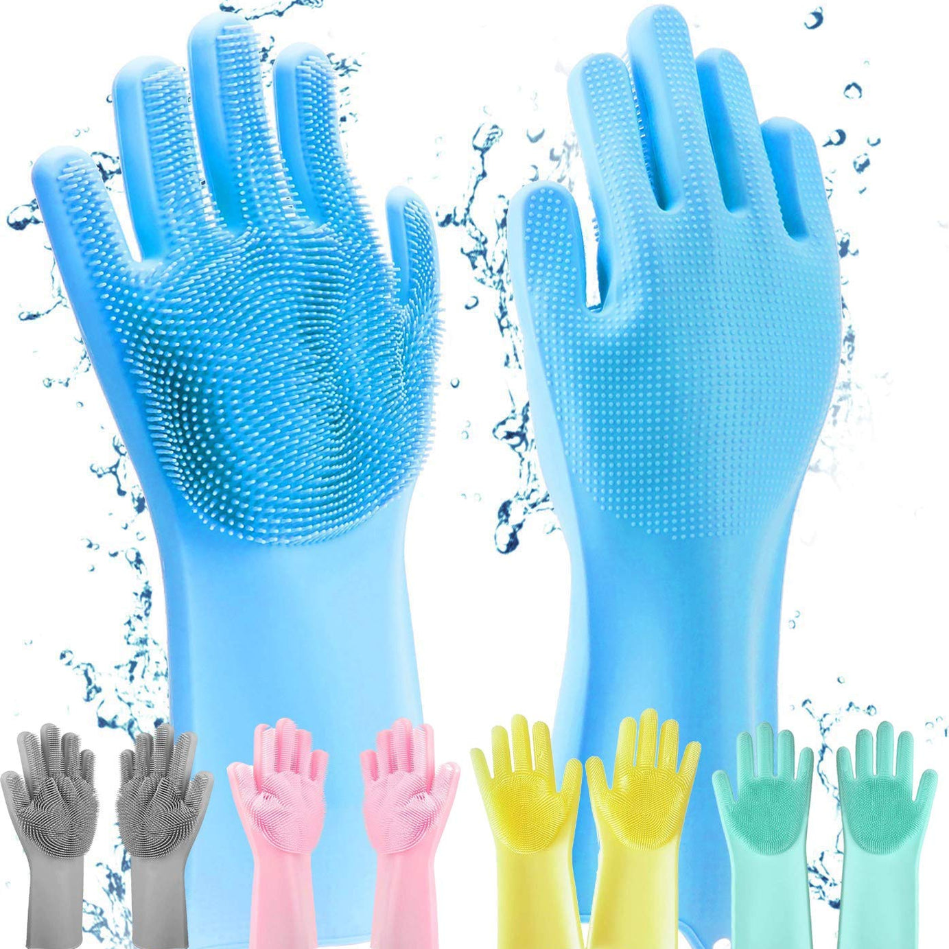 HUSB Gloves Magic Silicone Dish Washing Gloves, Silicon Cleaning Gloves, Silicon Hand Gloves for Kitchen Dishwashing and Pet Grooming, Great for Washing Dish, Car, Bathroom (Multicolour, Pack of 1)