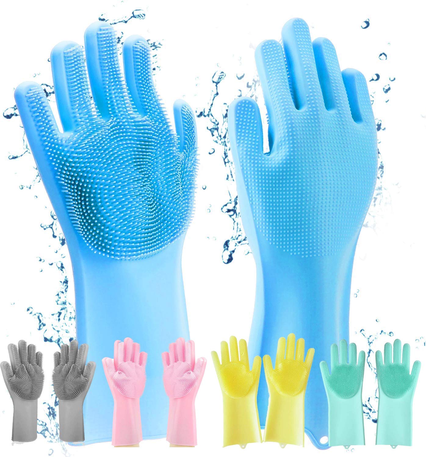 HUSB Gloves Magic Silicone Dish Washing Gloves, Silicon Cleaning Gloves, Silicon Hand Gloves for Kitchen Dishwashing and Pet Grooming, Great for Washing Dish, Car, Bathroom (Multicolour, Pack of 1)