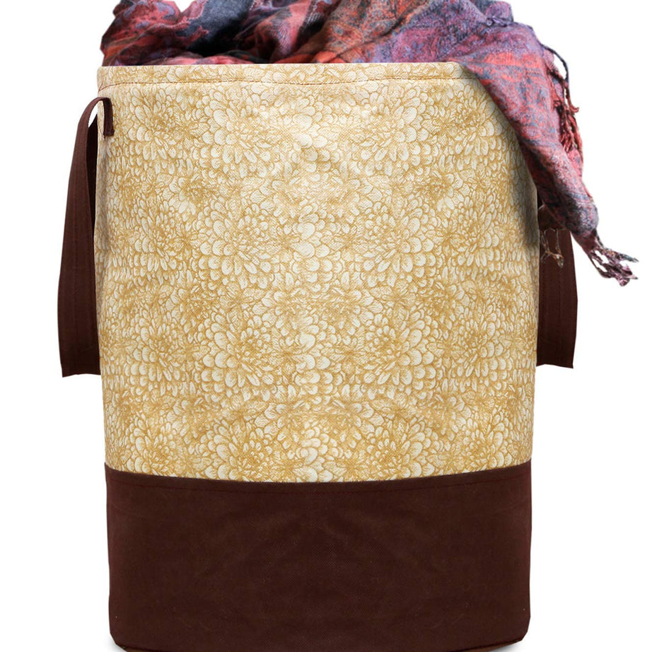 Kuber Industries Waterproof Canvas Laundry Bag/Hamper|Metalic Printed With Handles|Foldable Bin & 45 Liter Capicity|Size 37 x 37 x 46, Pack of 1 (Brown)