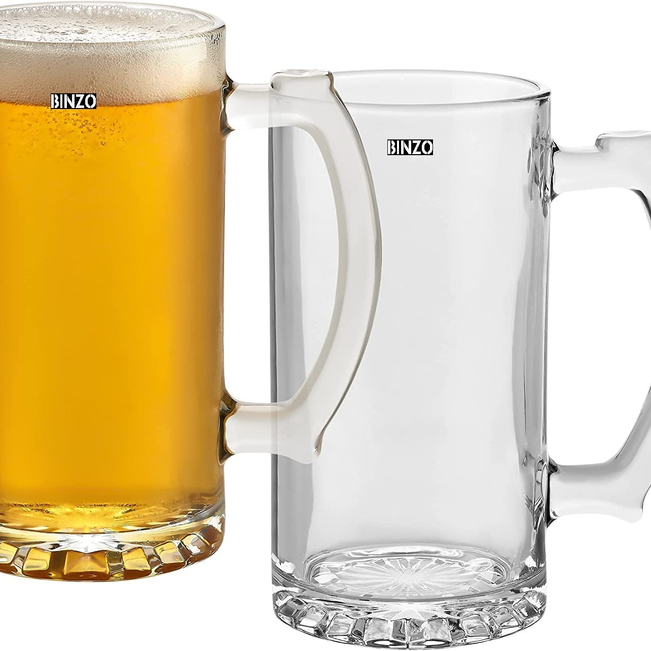 Binzo Glass Beer Mugs, Set Of 2, 500 Ml, Full Can Size Beer Mug, Large Mug, Freeze Safe, For Bar,Alcohol,Beverages - Transparent