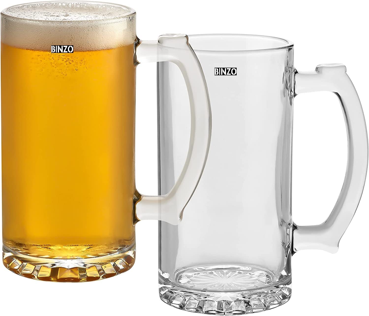 Binzo Glass Beer Mugs, Set Of 2, 500 Ml, Full Can Size Beer Mug, Large Mug, Freeze Safe, For Bar,Alcohol,Beverages - Transparent