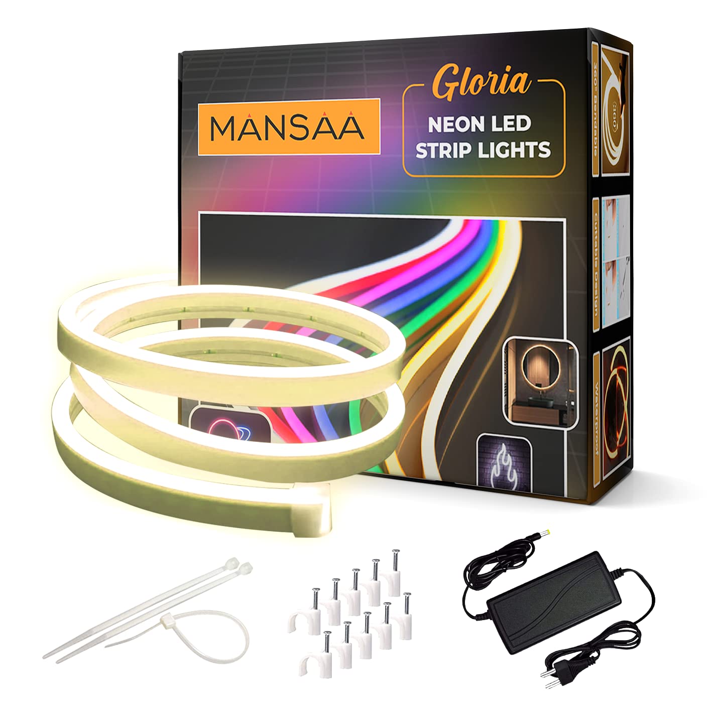 MANSAA LED Strip Lights | 18 Months Warranty, 5 meter | Neon Light, Neon Light Customized Name, Strip Lights for Room, Neon Light Strip, Kids Safe, DIY, Shockproof with 12V Adaptor (M58, Yellow)