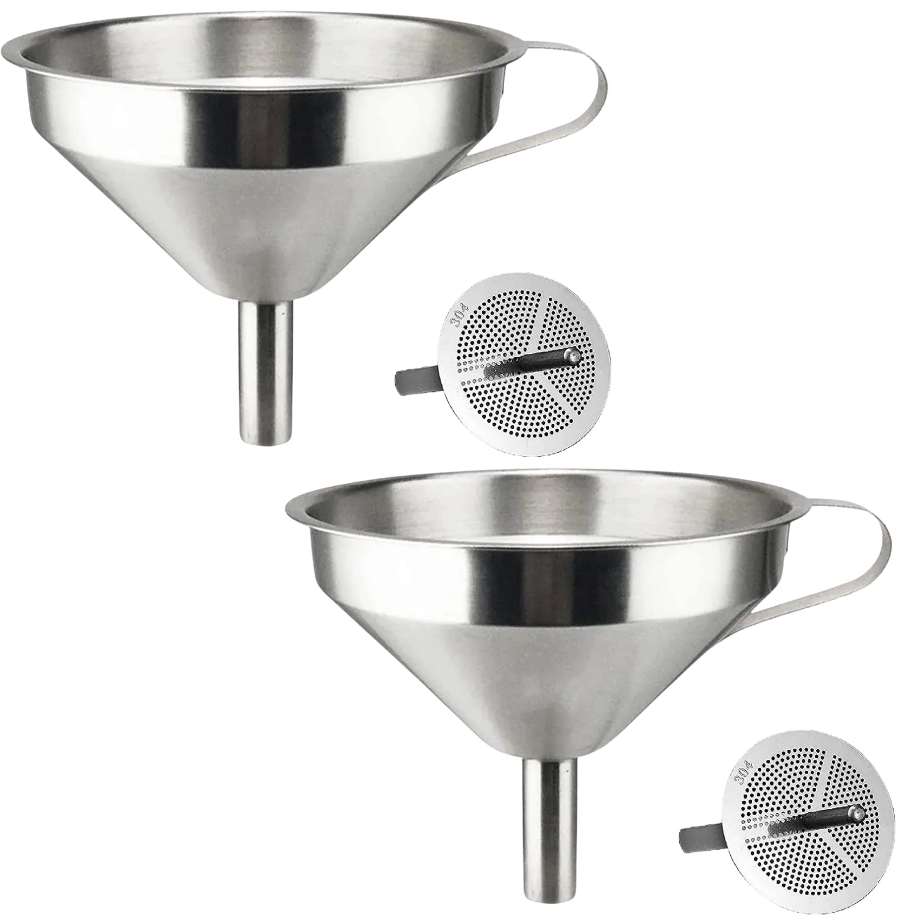 Bridge2shopping Multipurpose Stainless Steel Funnel with Detachable Strainer, 11CM, Pack 2