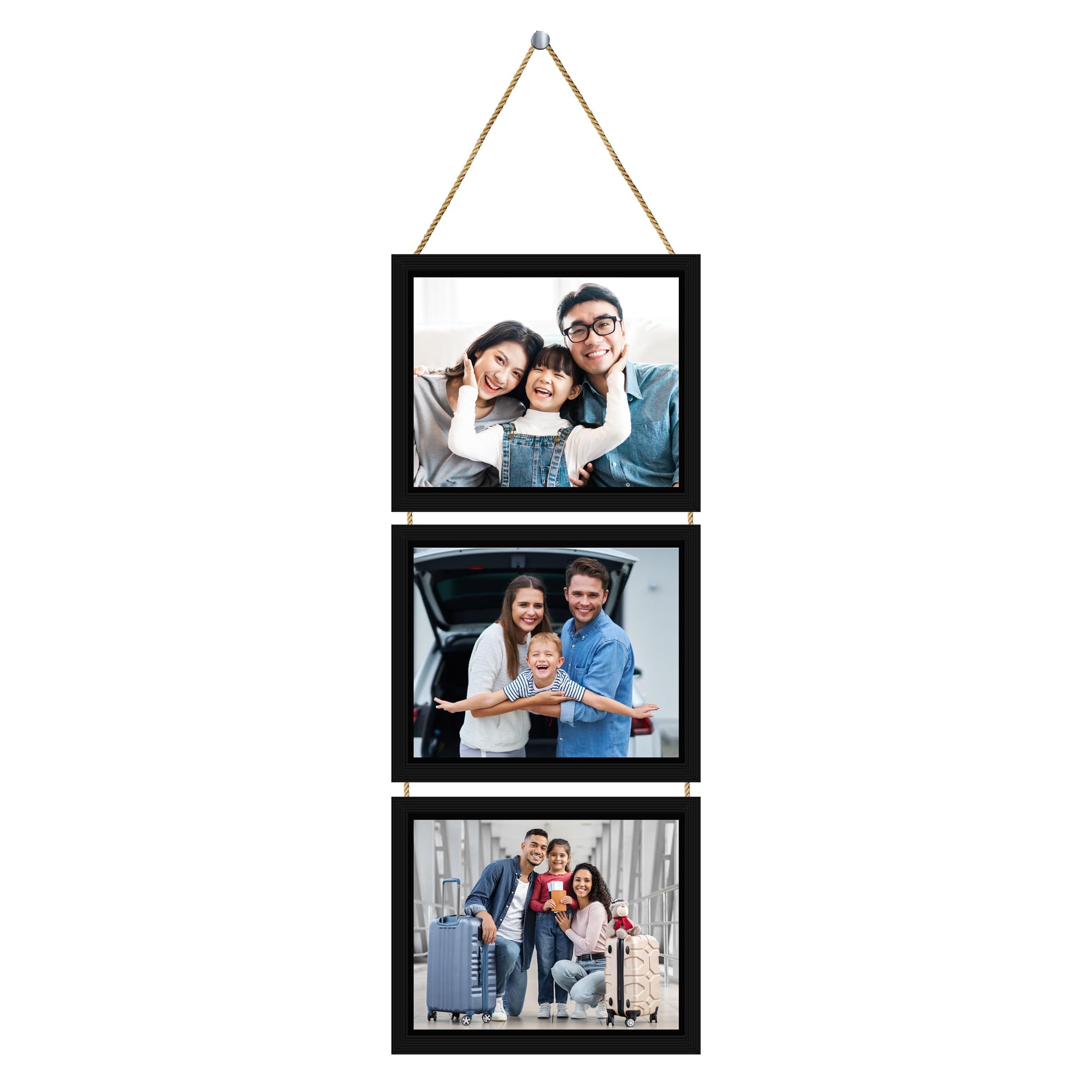 Amazon Brand - Umi 3 in 1 Black Hanging Photo Frame with Plexiglass - Upload and Customize 3 Photos of 5 x 7 inch each