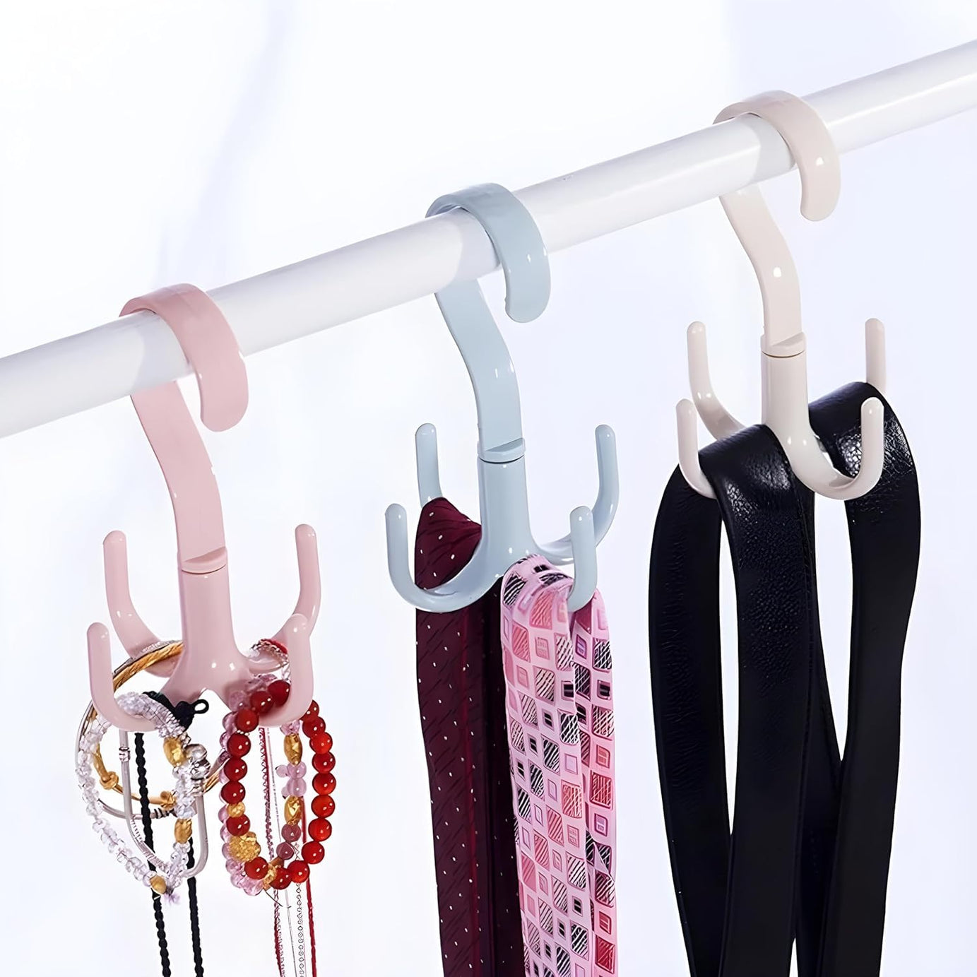 BEYOND BASIC 360 Degree Rotating Tie and Belt Hanger Scarf Tie Rack Holder Hook for Closet Organizer (Random Colours) (2)