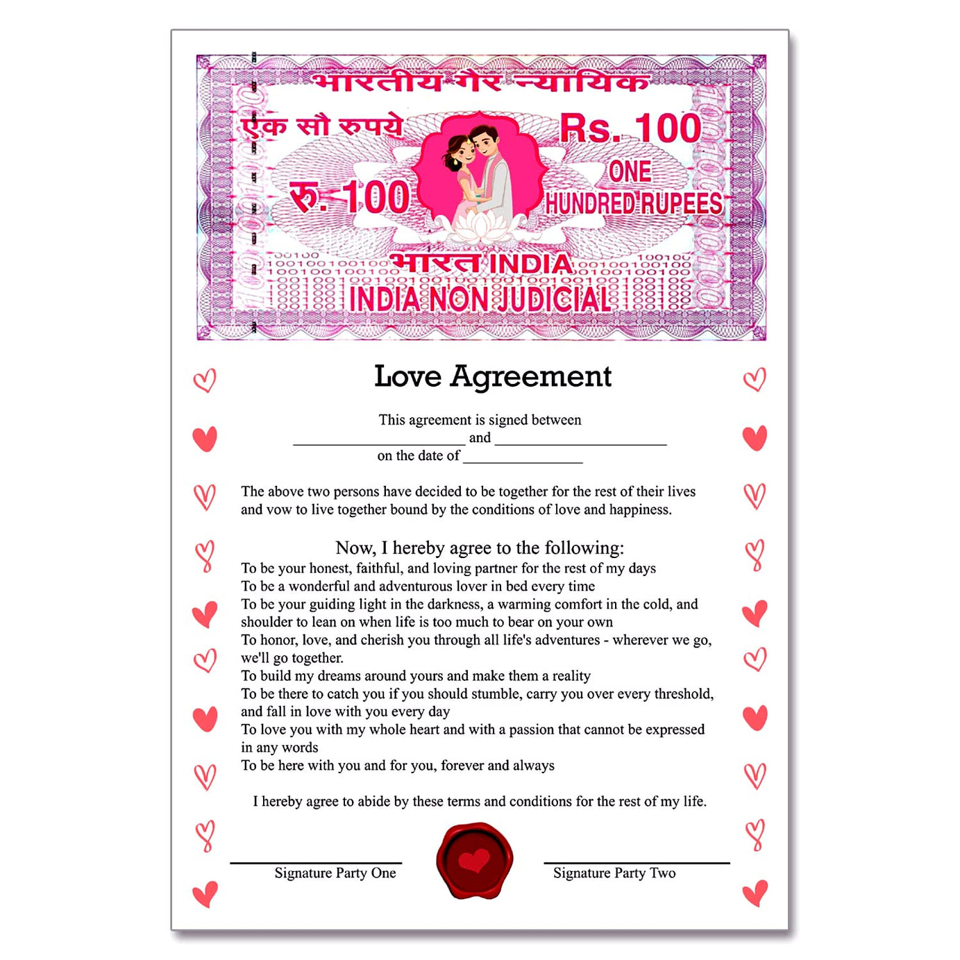 exciting Lives Love Contract Agreement - Certificate Gift for Valentines Day, Anniversary, Wedding - For Husband, Wife, Boyfriend, Girlfriend - 8.3 x 11.7 inches