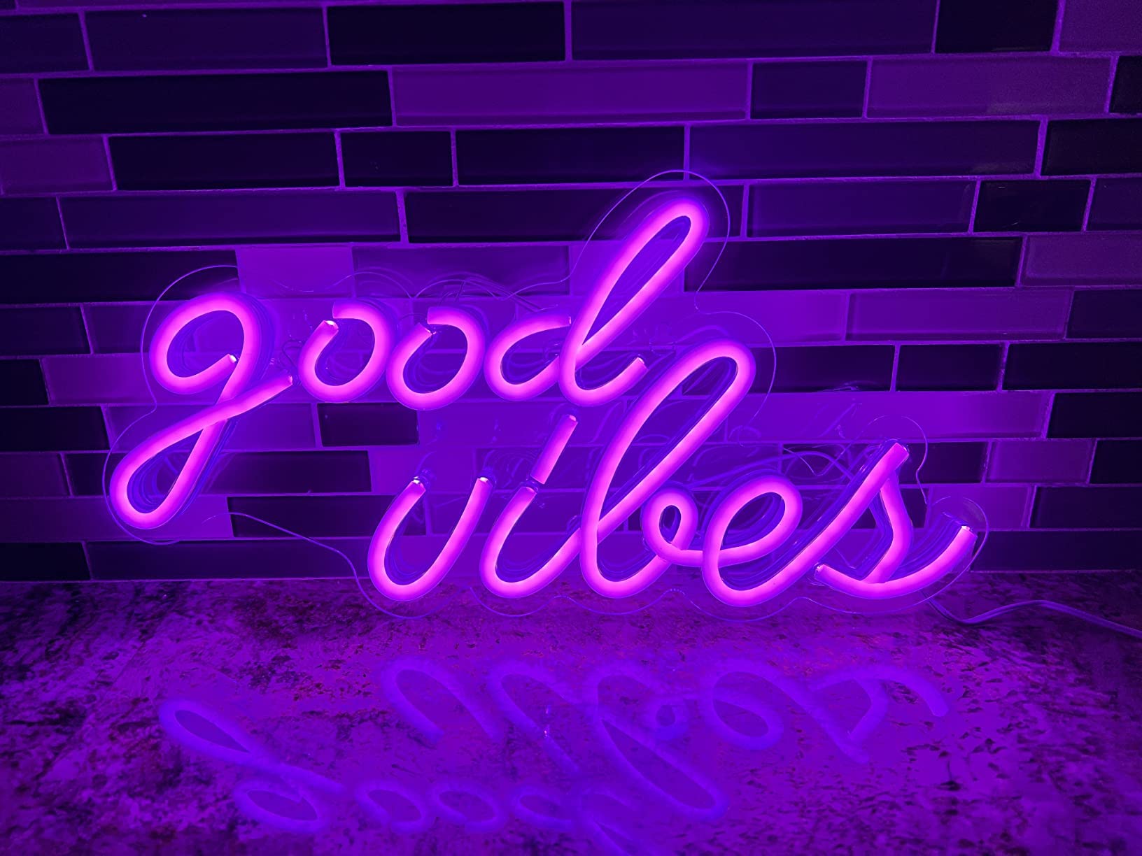 VYNES Good Vibes LED Neon Signs Light LED Art Decorative Sign - Wall Decor/Table Decor, Home Decor for Wedding Party Kids Room Living Room House Bar Pub Hotel Beach (Purple)