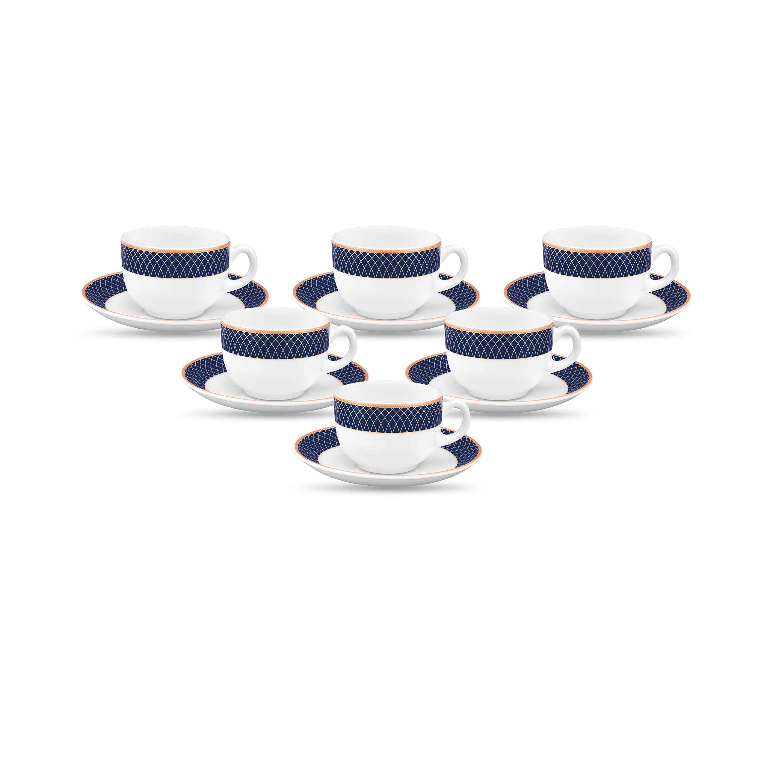 La Opala Diva, Sovrana Collection, Opal Glass Cup & Saucer Set 12 pcs, Regent Blue, White