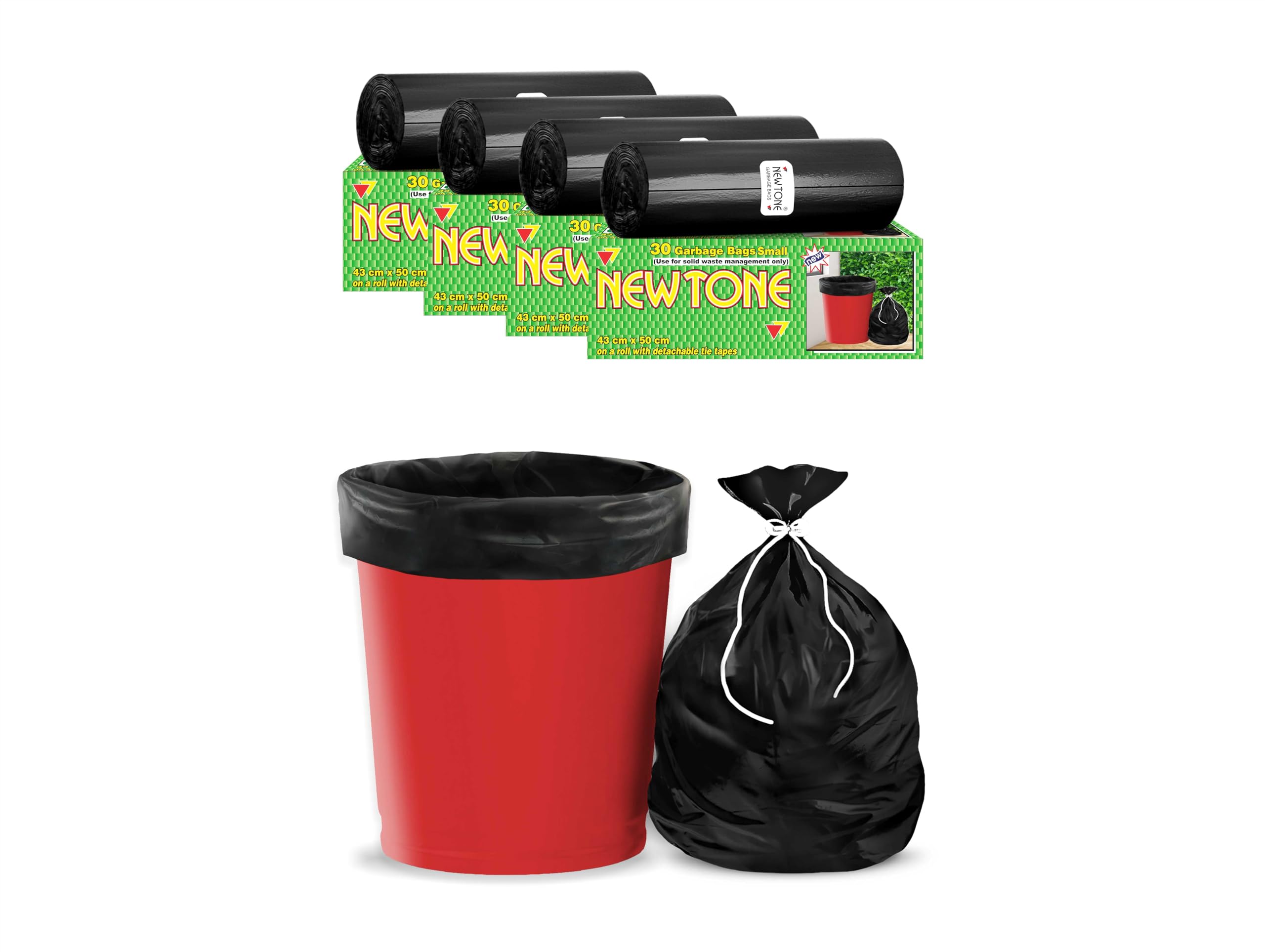 Newtone Premium Garbage Bags (Small) Size 43 cm x 51 cm 4 Rolls (120 Bags) (Dustbin Bag/Trash Bag) (Black Color)