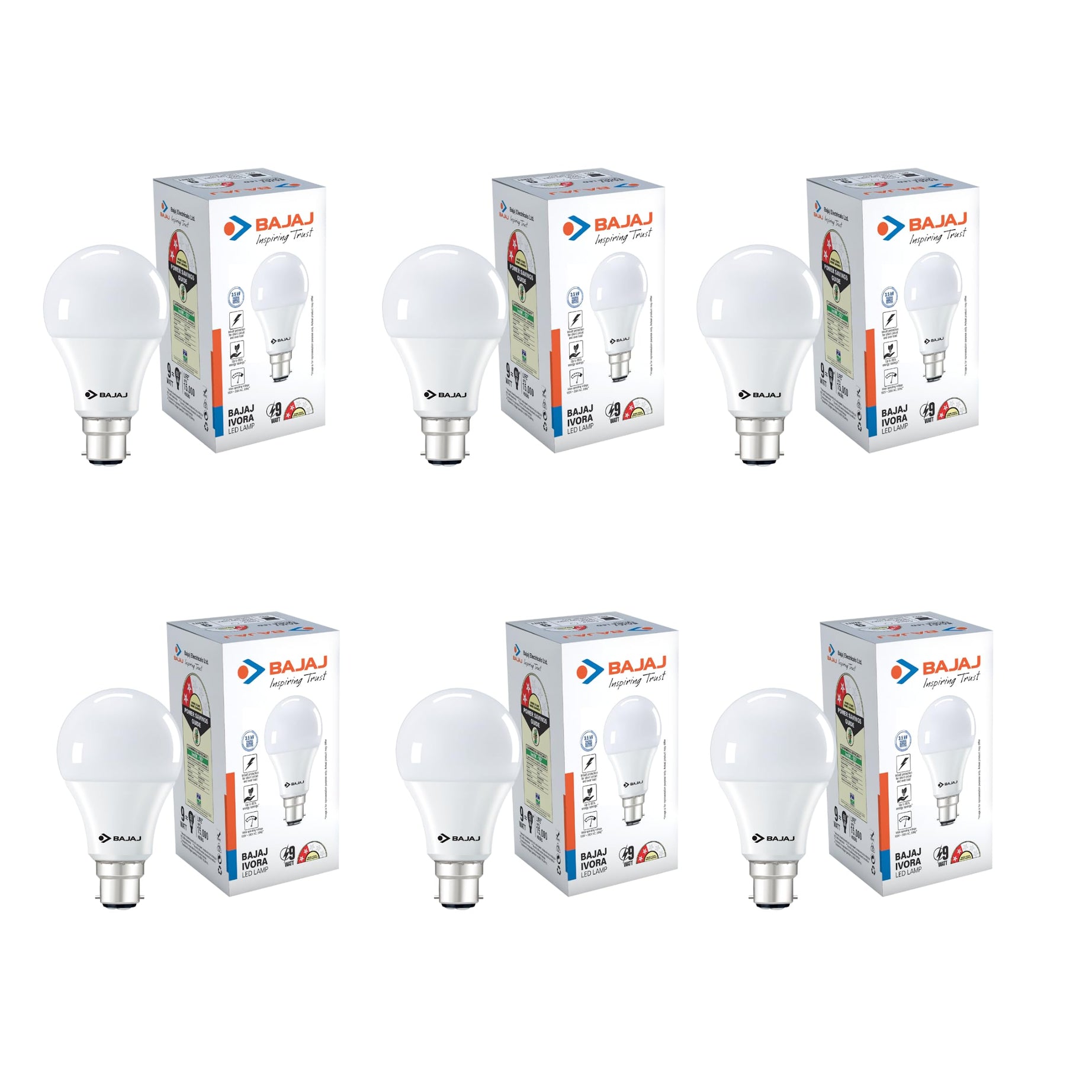 Bajaj Ivora HB LED LAMP 9W Cool Day Light-6500K B22 (Pack of 6)