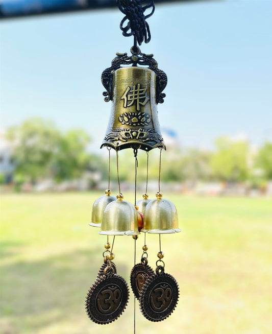 WARMINGO DE Wind Chimes for Home Positive Energy | 4 Brass Bells Om Wind Chime for Good Luck and Prosperity | Wind Chimes for Home | 4 Bells