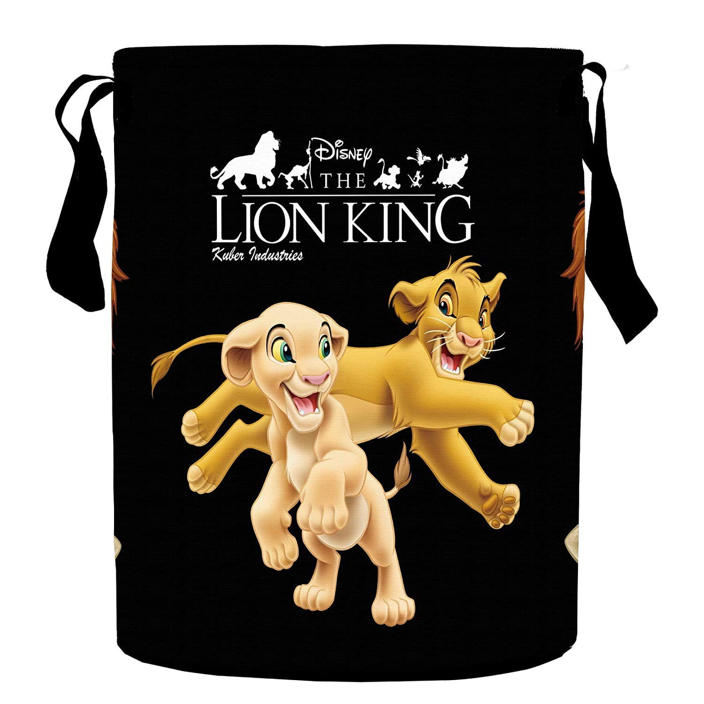 Kuber Industries Disney Laundry Bag/Bin|Water Proof Canvas Material & 3D Disney The Lion King Print|Toy Storage & Cloth Organizer with Lid & Handles|Size 37 x 37 x 46 Cm, Capicity 45 L (Black)