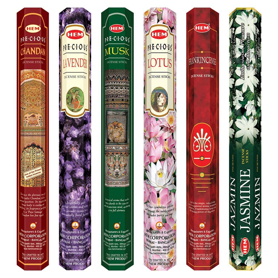 HEM Precious Combo Incense Sticks |Floral fragrance Agarbatti| Lavender | Lotus | Jasmine Blossom| Musk| Frankincense/Loban| Precious Chandan|Puja Room Items for home | Assorted pack of 120 sticks |