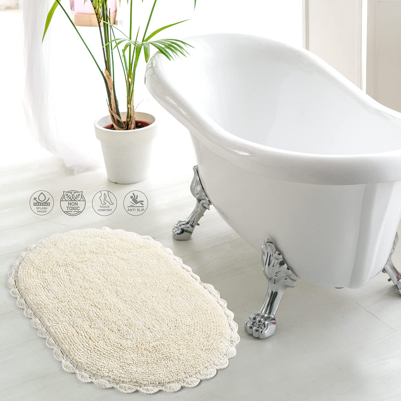 Sashaa World Super Soft Reversible Bath Mat/Bathroom Rug from Crochet Collection (40 x 60 cm, Ivory, Cotton)