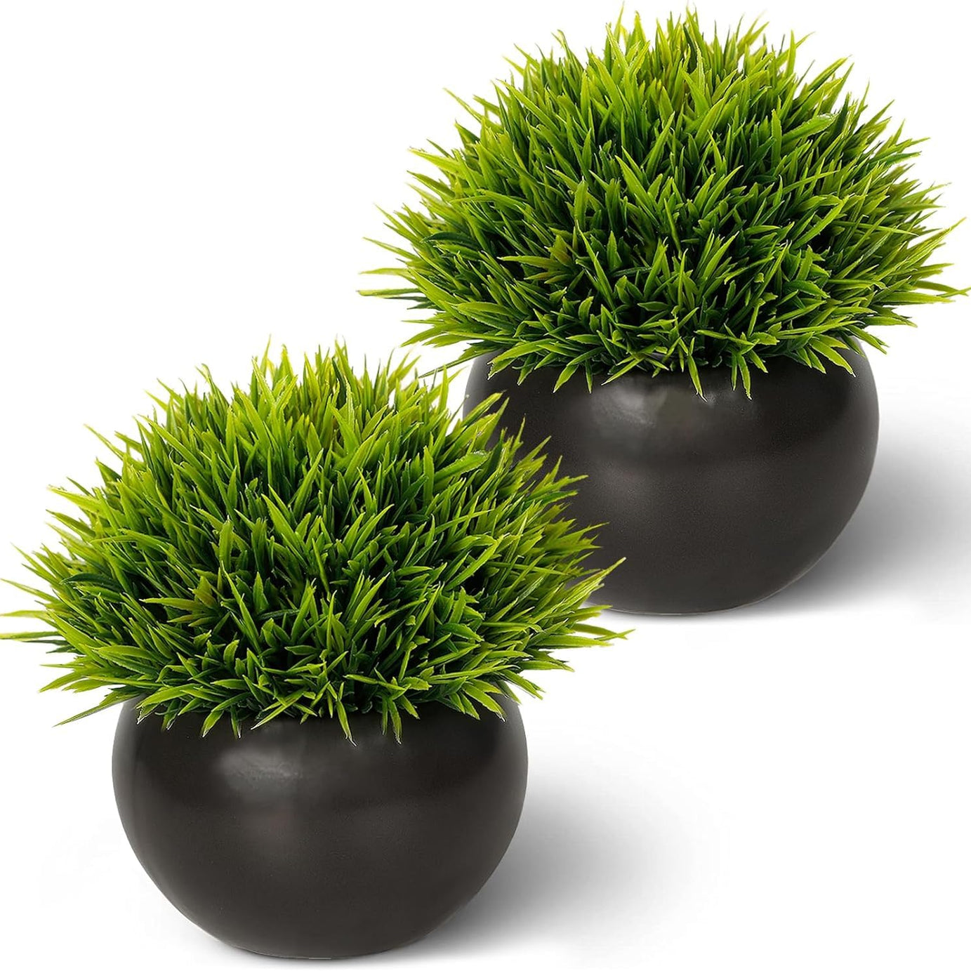 UZANIYA Fake Plants Artificial Greenery Desk Plant - Modern Bathroom Shelf Decor for Bedroom Aesthetic, Home, Office, and Indoor Spaces (Puffy Black, 2)